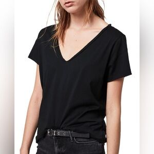 All Saints Emelyn Tonic Tee Black V-neck Short Sleeve T-shirt Size Large